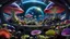 Placeholder: fungal creatures tending a colorful garden of alien flora and Venus flytraps on a spaceship, you can see the universe in the background through the windows. Fungal art, deep color, rich color, ultra high detail, ultra high quality, 8k resolution, sharp focus, perfect anatomy, back lit, dynamic lighting