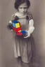 Placeholder: Little girl and aRubik's cube, autochrome, 1900s
