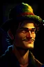 Placeholder: Un retrato al estilo pixel art de Guybrush Threepwood, con un joven de tes morena, con una gorra negra, colorido e iluminado, nariza un poco mas gruesa, mirada alegre