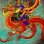 Placeholder: mayan god riding a dragon painting