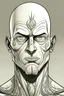 Placeholder: Portrait of male human with no hair, tatooes on his face, comics Frank Cho style