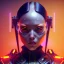 Placeholder: Asían, Cyber Woman, orange short hair, samurai, cyberpunk, neon, highly detailed, art stations, concept art, smooth, unreal engine 5, god rays, ray tracing, RTX, lumen lighting, ultra detail, volumetric lighting, 3d, finely drawn, high definition, high resolution, gradient background