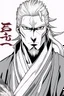 Placeholder: A manga-style portrait of a 35-years old male Shinigami, in the style of "Bleach", tall and muscular, with wild silver-gray hair, steel-colored eyes, and a scar across his left brow and cheek. He wears a tattered captain's haori of the 11th Division, open kimono revealing a dragon claw tattoo on his chest, and metallic claws on his forearms. He smirks defiantly, standing in a dynamic pose with silver reiatsu swirling around him.
