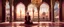 Placeholder: Hyper Realistic Photographic Back View Of A Fully Covered Muslim Young Woman Praying Inside a Beautifully Crafted Mosque With Maroon Wall And Golden Floral Patterns On It, And White Pillars With Maroon Floral Patterns On It, And A Beautiful Chandelier At BEautiful Cloudy Sunset View From Outside Mosque Window Showing Dramatic And Cinematic Ambiance.