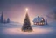 Placeholder: single christmas tree with lights on north pole, santas house at the horizon