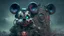 Placeholder: zombie mickey mouse hybrid, photorealism, movie screen capture, horror, sci-fi, retrofuturism,