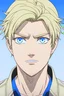 Placeholder: tough looking anime guy with short blonde hair and blue eyes