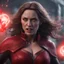 Placeholder: wanda maximoff com olhos vermelhos de magia, destruindo tudo, mulher ameaçadora, terror, 4k render, realista, cinematográfico