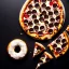 Placeholder: Donut-shaped Pizza on plate, black background