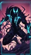 Placeholder: Mix between venom symbiote and Reaper in solo leveling shadow style with neon glowing blue