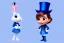 Placeholder: portrait of RABBIT wearing a TOP HAT, big blue eyes, grey background, cute, 8k resolution, detailed, chibi