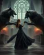 Placeholder: Romantic Photography Realistic Beautiful gothic woman in falling in love with grey werewolves romance dancing in luxury Royal Castle