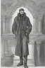 Placeholder: man, age 20, medieval, fighter, russian, croocked nose, czar, rich, simple clothes, short messy hair, thick beard, oligarch, leather coat with fur, brocade clothes, pencil drawing, black or red hair