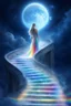 Placeholder: fantastic,Beautiful woman, stairway to heaven whit rainbow and ufos