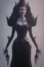 Placeholder: Geena Davis as evil queen in black leather gown, evil, busty, cleavage, curvy, angry, stern look. character design by cory loftis, fenghua zhong, ryohei hase, ismail inceoglu and ruan jia. unreal engine 5, artistic lighting, highly detailed, photorealistic, fantasy