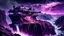 Placeholder: military outpost on top of a cliff with dangerous rapids below, nighttime scene storms, star wars style, cyberpunk style, purple