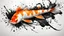 Placeholder: one koi fish in calligraphy style, splash effects, ink blobs, mostly black and white with some orange, top down view