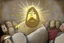 Placeholder: The Potato Nose God's son Jesus arrives home.Jesus arrived in heaven with two piles of skins, where the Potato Nose God was waiting with champagne.