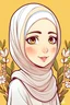 Placeholder: Artline, clean outline, cute cartoon style, hijab girl with no hair wearing crown flower