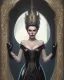 Placeholder: old evil queen in black leather gown, femme fatale, volouptous, busty, cleavage, angry, emperious, 8k resolution concept art portrait by Greg Rutkowski,