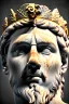 Placeholder: Ultra Realistic image, Roman sculpture, white marble material, Lionel Messi, semi profile, gold Laurel leaves wreath, god crown, baroque ornaments, one gold star in heart, sun ornament, sun rays background, chisel style, waist up portrait, emperor style, epic, celestial, cinematic lighting, God light, god rays, 4k resolution, smooth details, ornate details, soft lighting, unreal engine 5, art station, substance 3d.