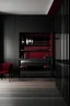 Placeholder: minimal interior design, with wine display and red and black interior,