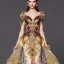 Placeholder: stunning extrem opulent haute couture gown designed by Marchesa inspired by fairies, realistic epic elegant fantasy color mix of black and gold and dark red,decorated with precious stones, detailed, high quality, intricate, fantasyland background,