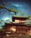 Placeholder: Japanese tea house in outer space with a nebula and otherworldly trees