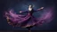 Placeholder: Hyper Realistic Sufi Whirling with Purple & Maroon, Islamic Sufi Rustic Grungy navy-blue Background at night with black fog & mini feathers...