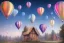 Placeholder: a village in the woods with galaxy sky and balloons