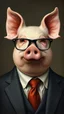 Placeholder: Hieronymus Bosch style , a pig with eyeglasses head man wearing a business suit