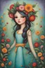 Placeholder: Painting of a Girl with Flowers on Her Head, Garden, by Jeremiah Ketner