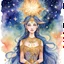 Placeholder: Aquarian goddess under twinkling stars, watercolor painting, blessing, highly detailed