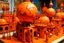 Placeholder: An orange colored enchanted factory with bombs painted by Claude Monet