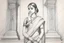 Placeholder: pencil sketch of a girl in a temple in a saree