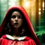 Placeholder: Head to shoulder portrait little red riding hood, by tim burton, cinematic lighting, Hyperrealism, 8k uhd, depth of field, photography, unreal engine, octane render, raytracing, cgi, lumen reflections, cgsociety, ultra realistic, volumetric fog, insanely detailed, intricate