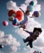 Placeholder: Ultra realistic speed clouds sky scene, wide angle view, childs falling down with many Childs background, rabbit head, circus dress style, feather color, free jumping flying, many trinkets, hair monster, many jelly beans, balls, color smoke, smile, happy, extreme, wind, clouds sea, 20,000 feet altitude, stratosphere, soft color, highly detailed, unreal engine 5, ray tracing, RTX, lumen lighting, ultra detail, volumetric lighting, 3d, finely drawn, high definition, high resolution.