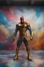 Placeholder: the Flash, Gold boots, extremely huge, overexaggerated muscles, posing and flexing in a front of the camera, random extreme action poses, an extremely colorful, multicolored foggy blue marble wall in the background with a colorful marble tile floor, multicolored lightning, realism engine,