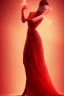 Placeholder: Adorable woman in red gown volumetric light ray in haze nude