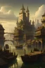 Placeholder: Giant port city, pathfinder, dungeons dragons, Lockwood, mist, 4K