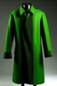 Placeholder: Man's green long wool coat with embossed black large bars