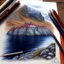 Placeholder: Colored pencil drawing. Norwegian lancscape. Realistic, professional.