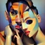 Placeholder: a painting of a man and a woman, a cubist painting by Keith Mallett, cg society, figurative art, cubism, fauvism, art