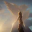 Placeholder: White Angel in Front of the Sun spreading Wings in the sky Clouds