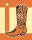 Placeholder: cowboy boots with a large "K" in the pattern on the side of the closer boot. Vector illustration with very bold linework
