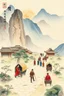 Placeholder: trading caravan Hexi Corridor silk road in ancient times in the style of Zeng Fanzhi watercolour