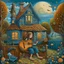 Placeholder: a painting of a house with a woman playing a guitar, a storybook illustration by Endre Bálint, behance contest winner, magic realism, storybook illustration, whimsical, detailed painting