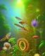 Placeholder: mystical venus fly trap, flowers, jungle, impressionism, soft lighting. trees in background, dragonfly,