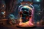 Placeholder: a human skull inside a big 3d jar, Complex, swirling clouds, intricate clouds inside a jar, fantasy, epic, beautiful, stunning, glowing clouds, luminous color sparkles, glitter, sparkling lights, intricate, magical, photorealistic, unreal engine, beautiful, magical, sparkling, dynamic lighting volumetric lighting triadic colors trending on Artstation