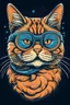 Placeholder: CAT AND FISH wearing sunglasses, Style: NEW, Mood: Groovy, T-shirt design graphic, vector, contour, WITH background.